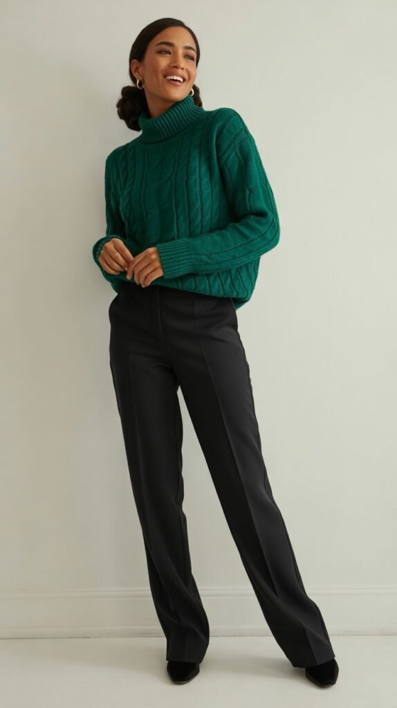  Emerald Green Sweater with Black Trousers