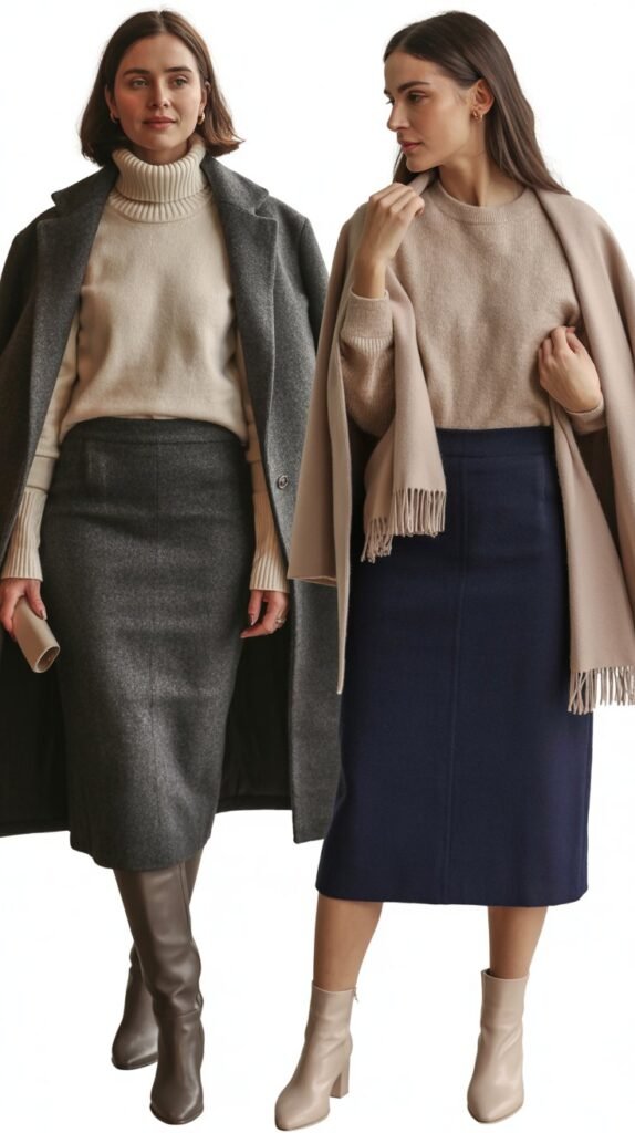 Wool Pencil Skirt with Cashmere Sweater