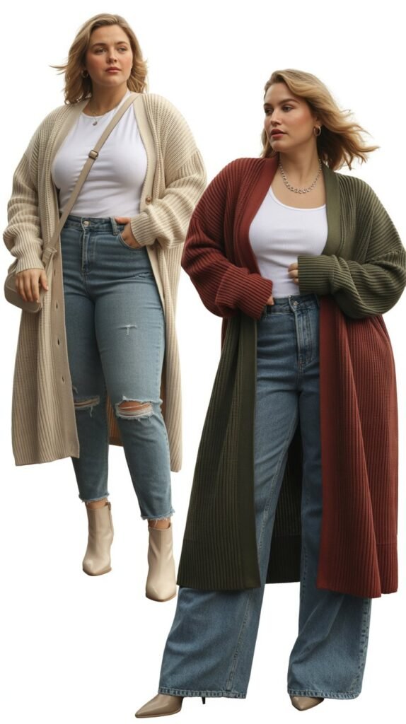 Layered Denim Look with Long Cardigan