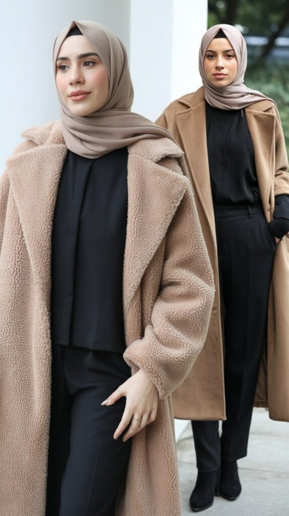 Teddy Coat Over Monochrome Outfit