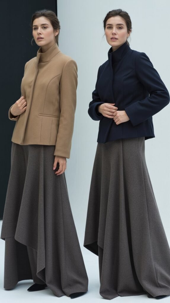 Asymmetric Hem Skirt with Fitted Jacket