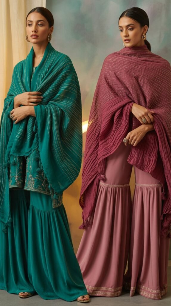 Pashmina-Lined Shawl with Sharara