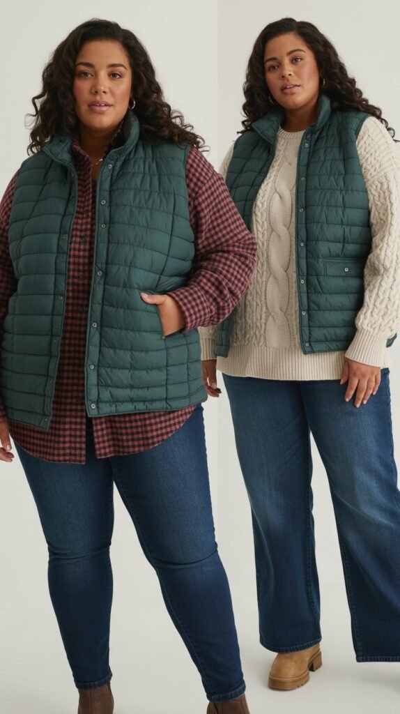 Quilted Vest Over Flannel and Jeans