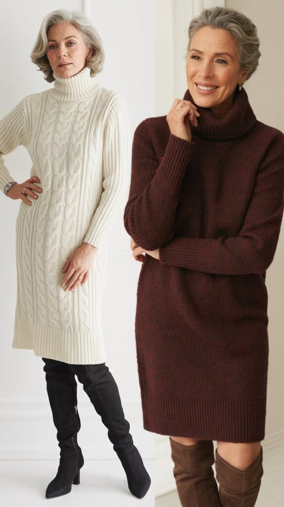 Sweater Dress with Over-the-Knee Boots