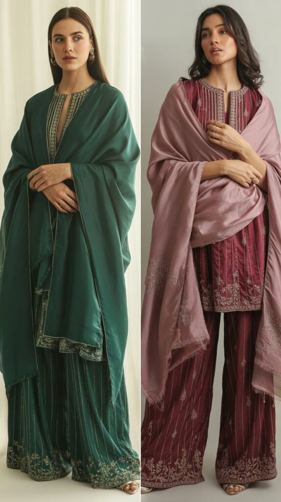 Silk Palazzo Suit with Shawl