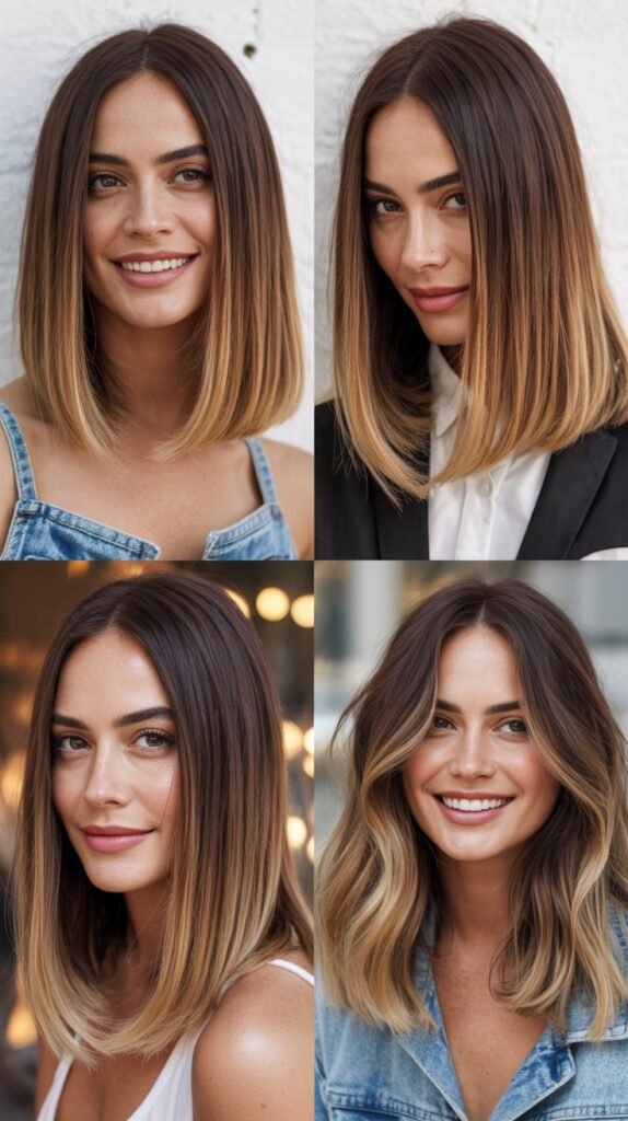 . Textured Long Bob with Micro Bangs and Highlights