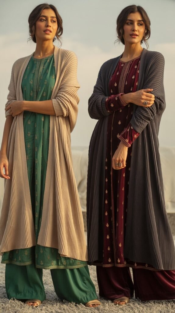 Long Shrug Over Kurti and Palazzo