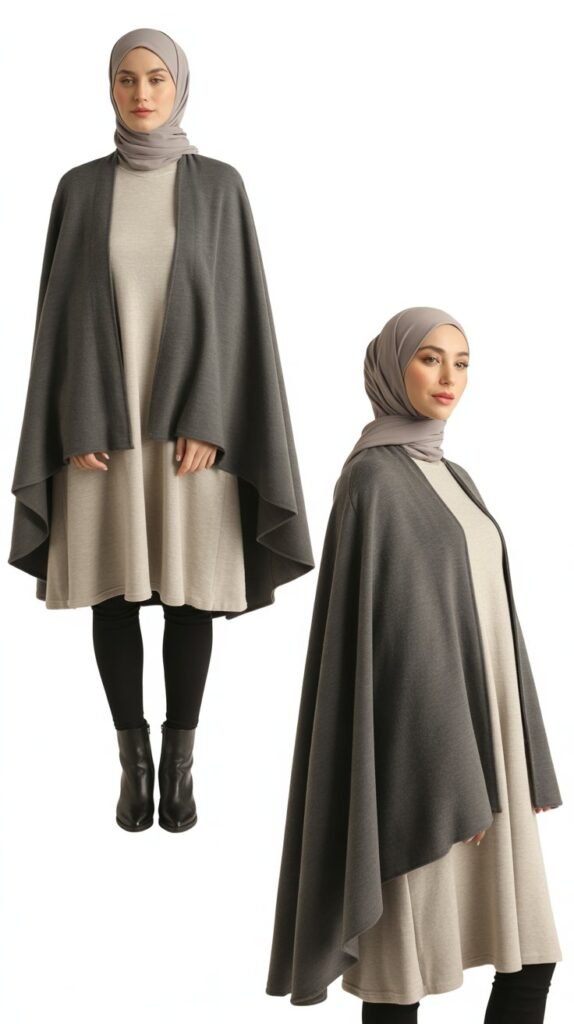 Wool Cape Over Dress and Leggings