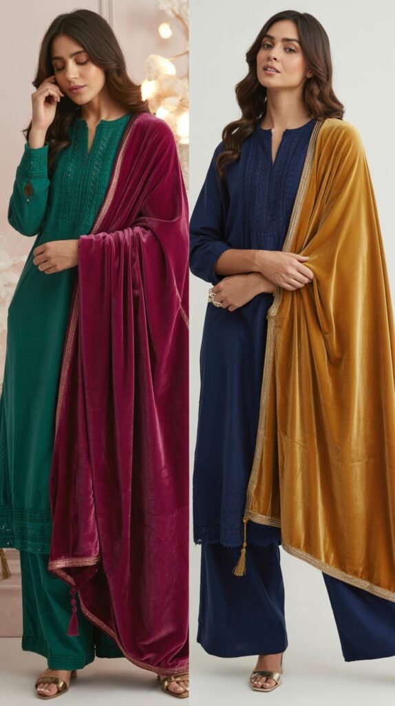 Velvet Dupatta with Cotton Suit