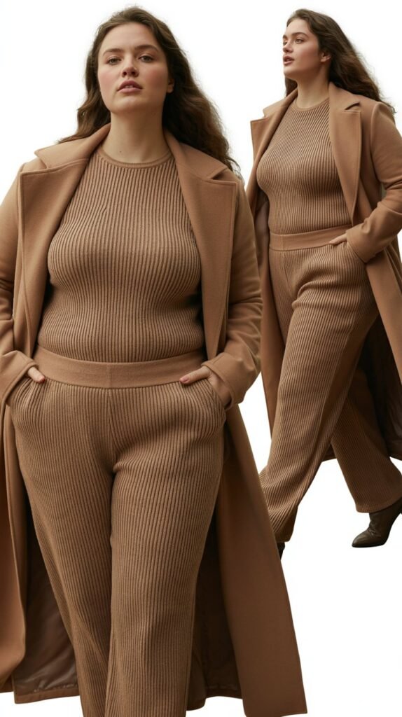 Ribbed Matching Set with Long Coat