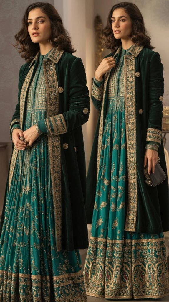 Embroidered Coat Over Anarkali