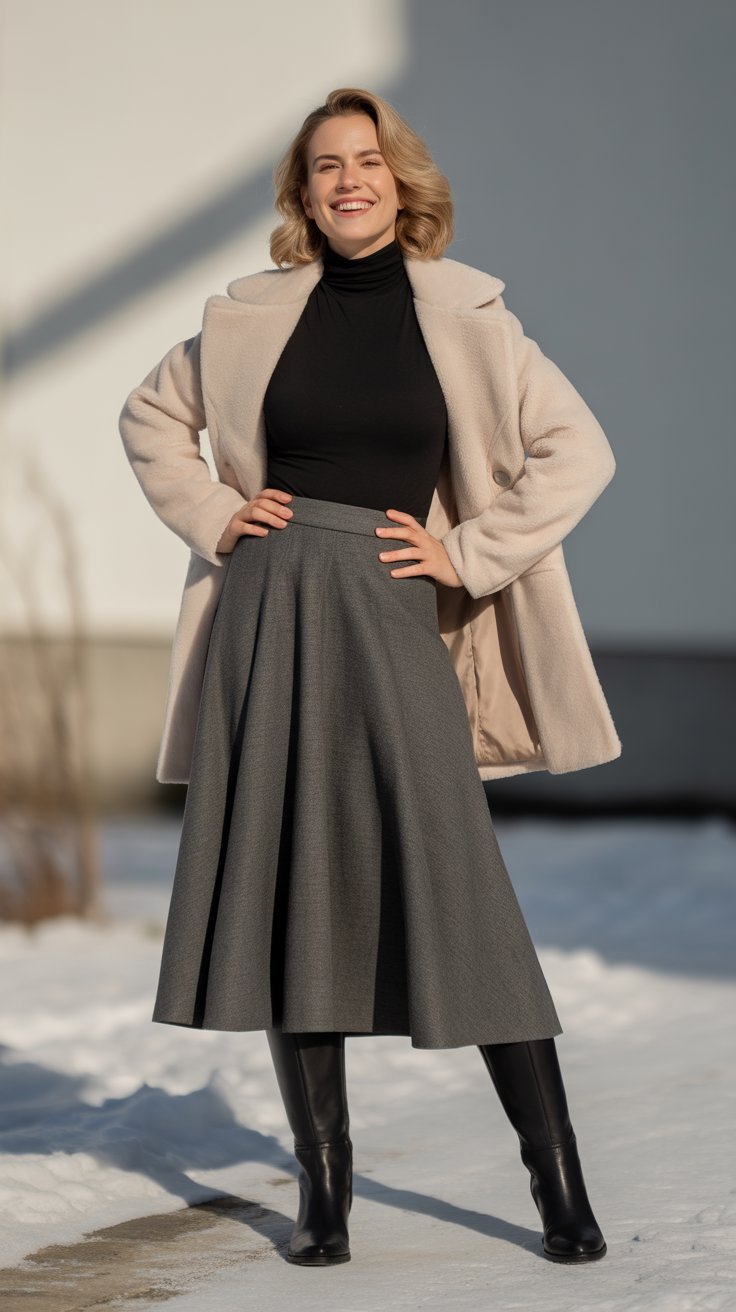 Turtleneck Bodysuit with Midi Skirt