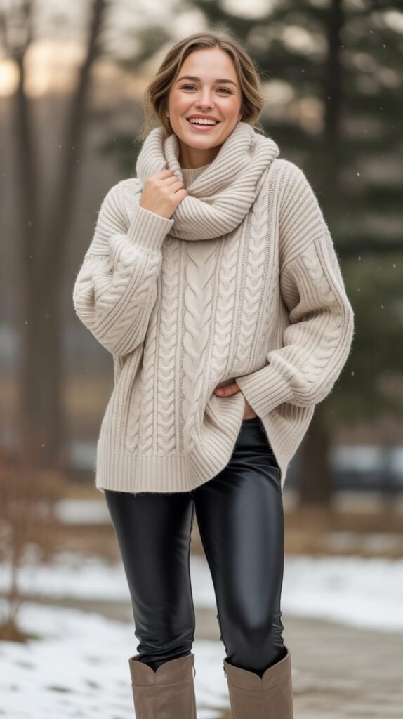 Oversized Sweater with Faux Leather Leggings