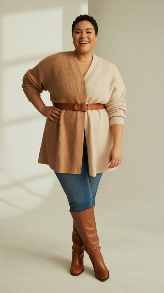 Belted Cardigan with Jeans and Boots