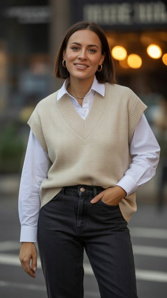 30. Sweater Vest Layered Over Button-Down