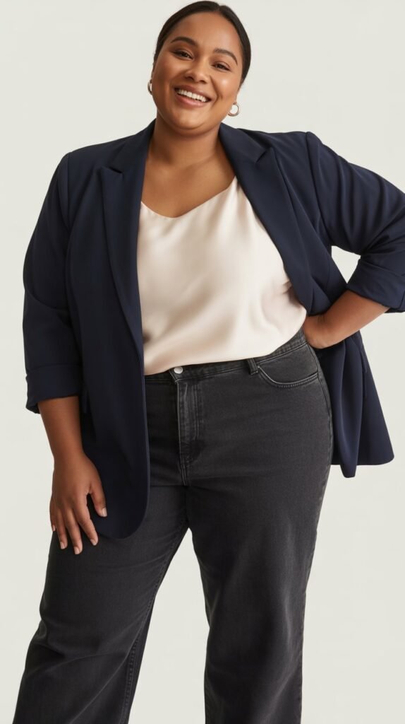 Blazer with Camisole and Dark Jeans