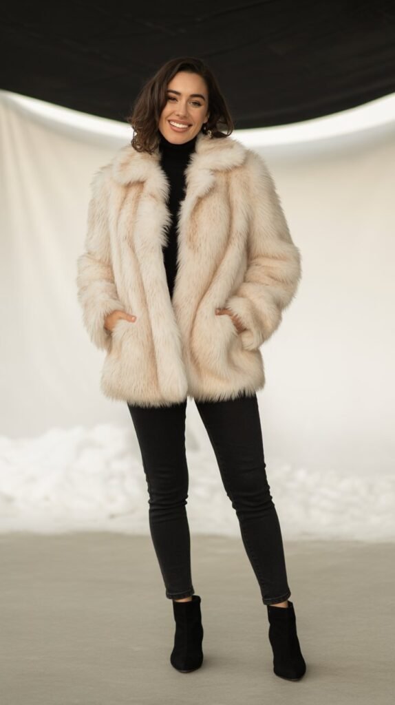 Faux Fur Coat with All Black Underneath