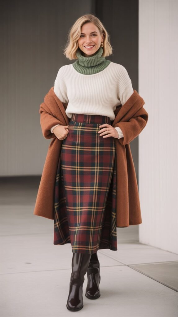 Layered Turtlenecks with Statement Skirt