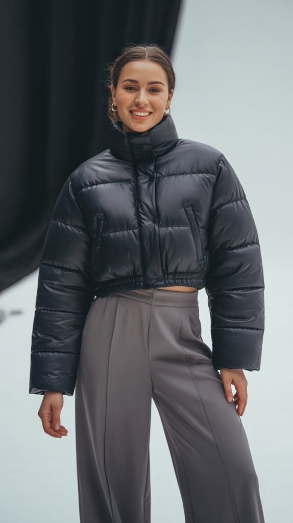 Cropped Puffer and High-Waisted Pants