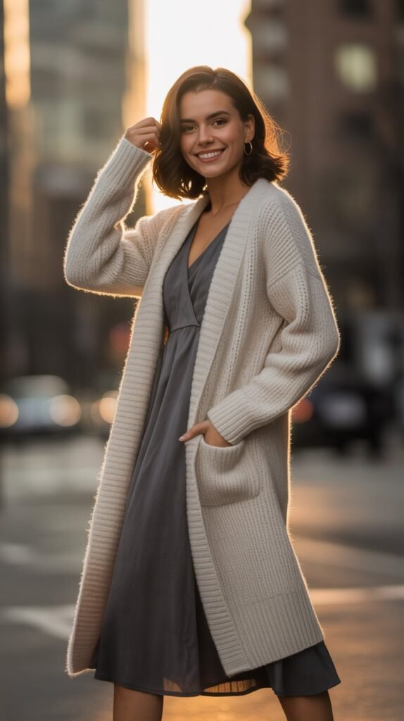 Longline Cardigan with Midi Dress