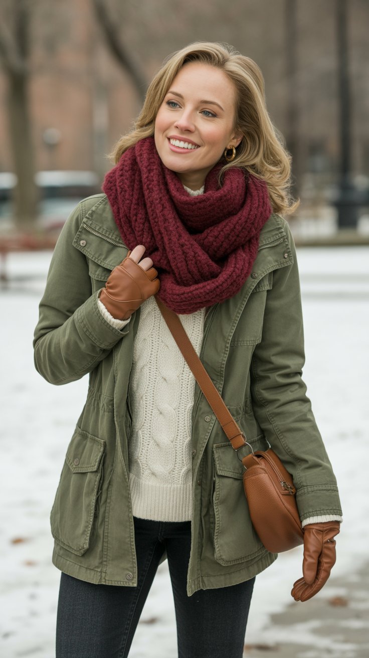 Utility Jacket with Layers and Scarf