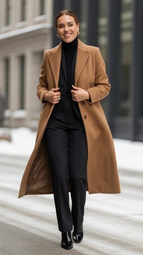 Tan Wool Coat with All-Black Base