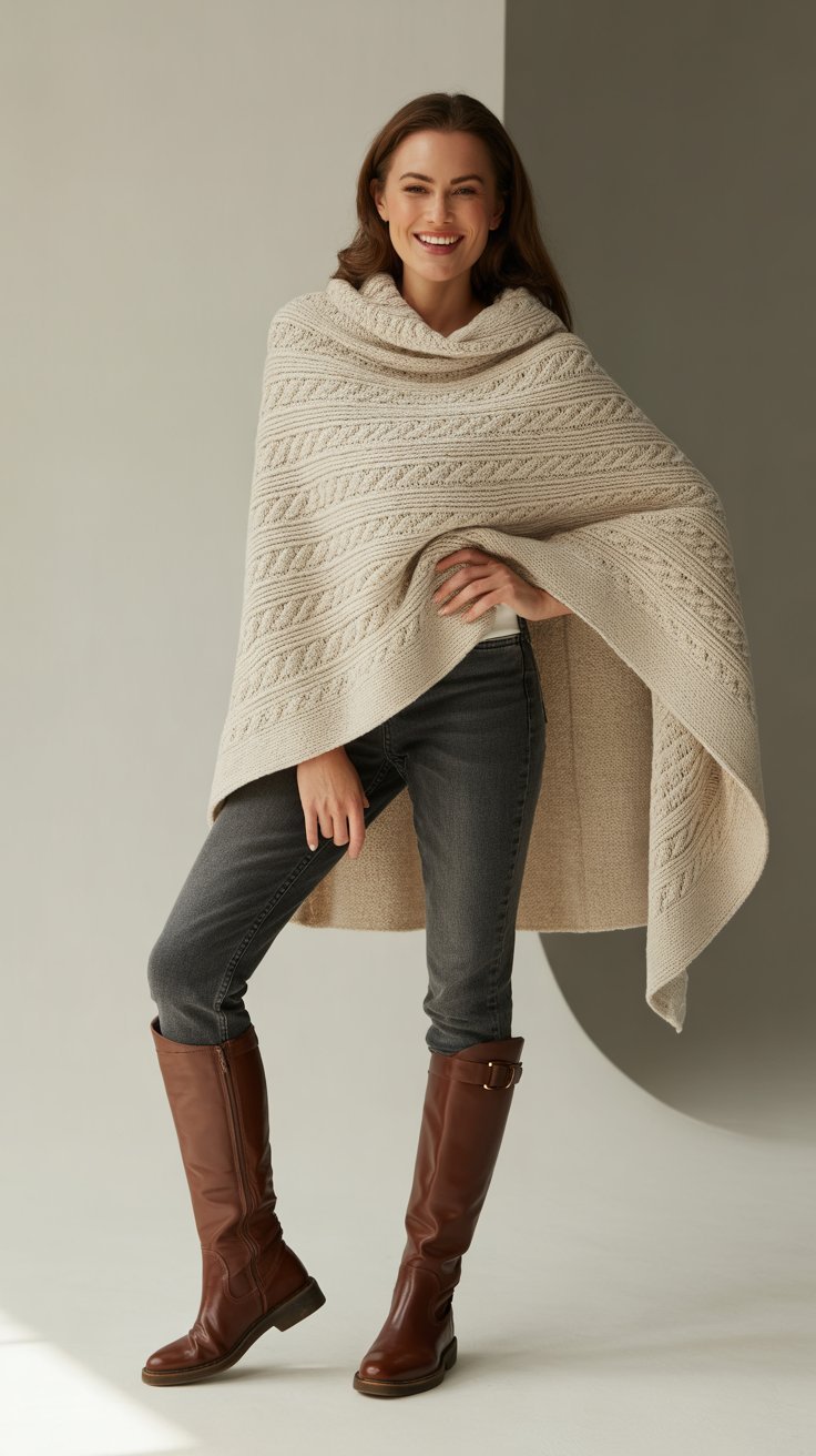 Poncho Over Jeans and Boots
