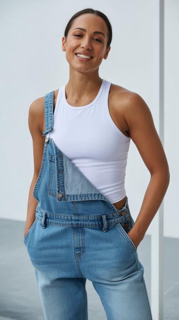  Denim Overalls with Athletic Top