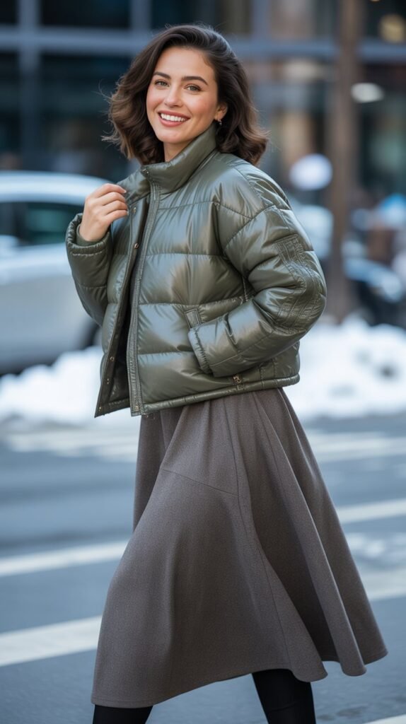  Puffer Jacket with Midi Skirt