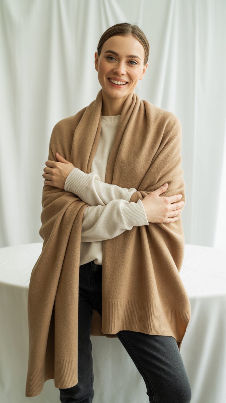 Oversized Scarf as a Wrap with Simple Outfit