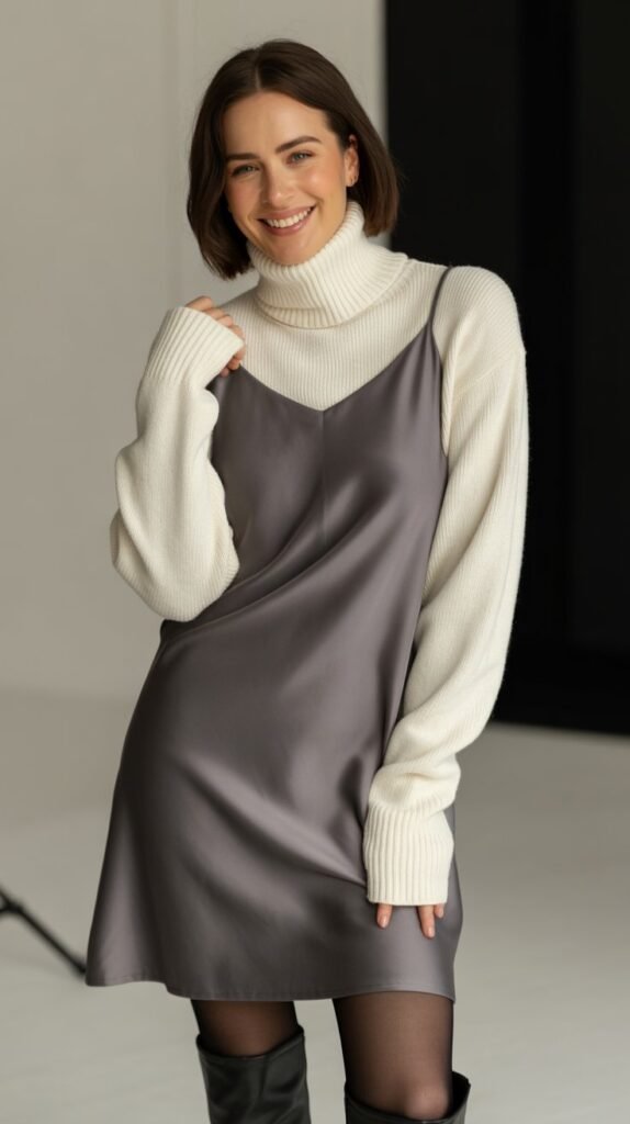 Turtleneck under Slip Dress with Tights