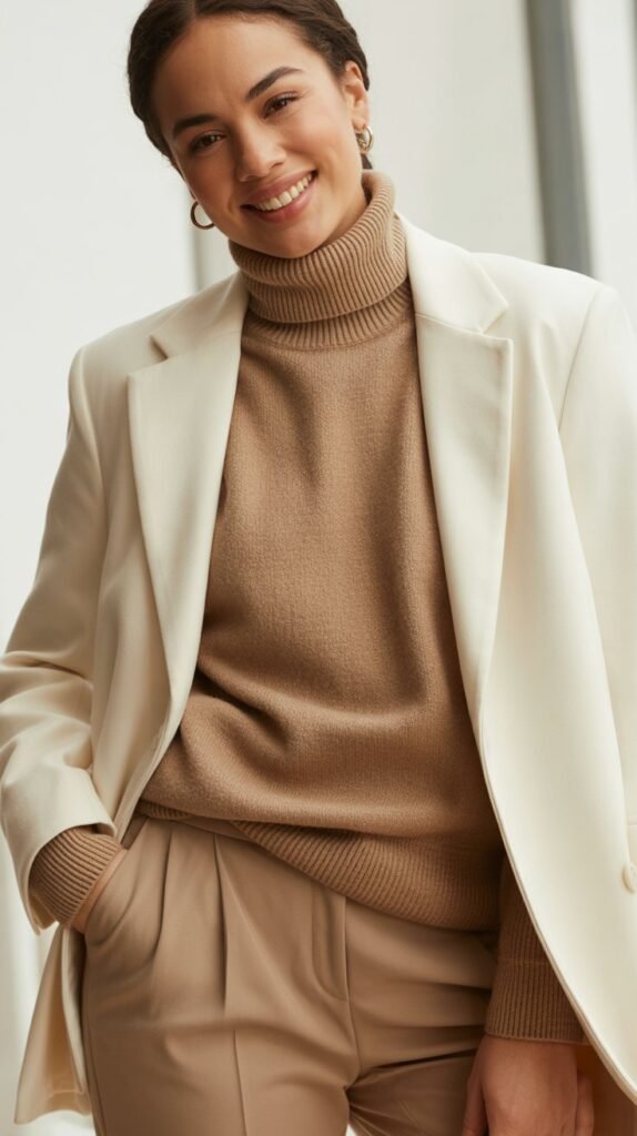  Cream Blazer with Camel Turtleneck