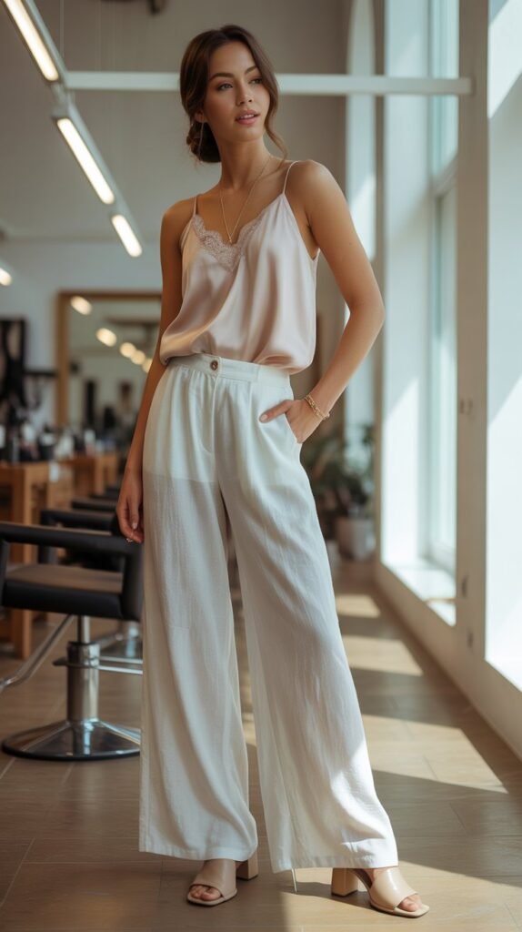 Wide-Leg Linen Pants with Camisole