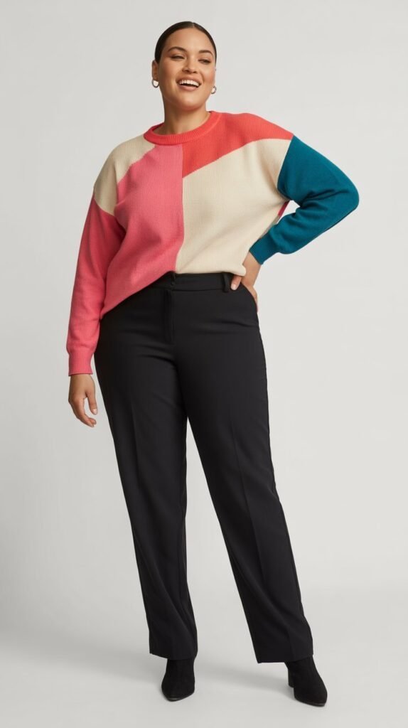 Color-Block Sweater with Black Bottoms