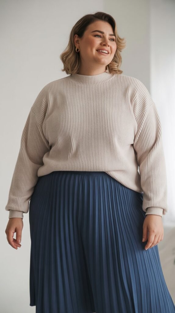 Mock Neck Sweater with Pleated Skirt