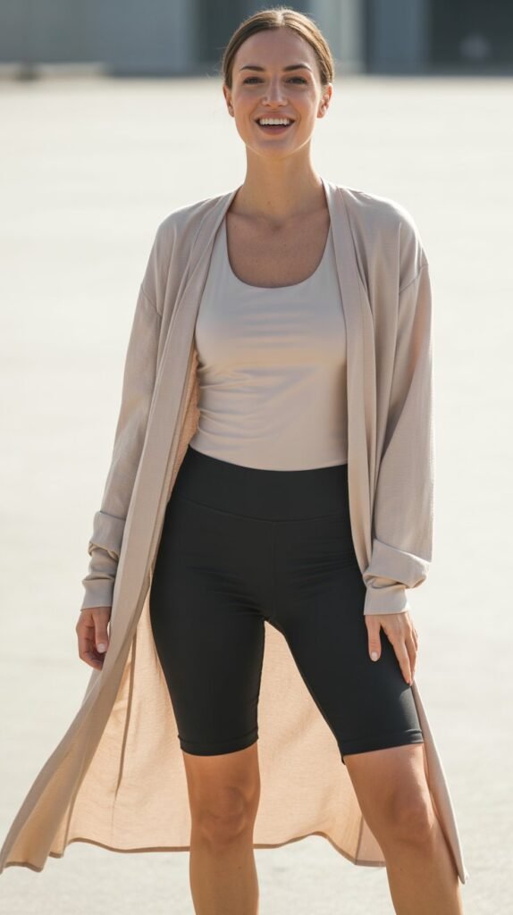 Longline Cardigan with Tank and Biker Shorts