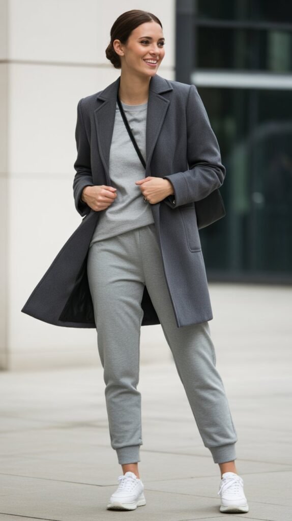 Sweatpants and Structured Coat