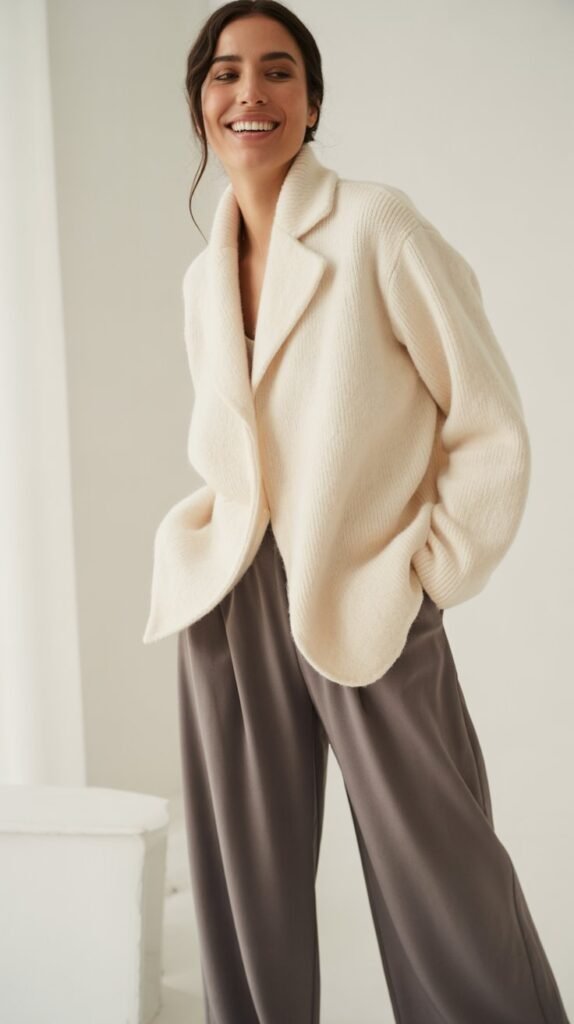 Cardigan Blazer with Wide-Leg Pants