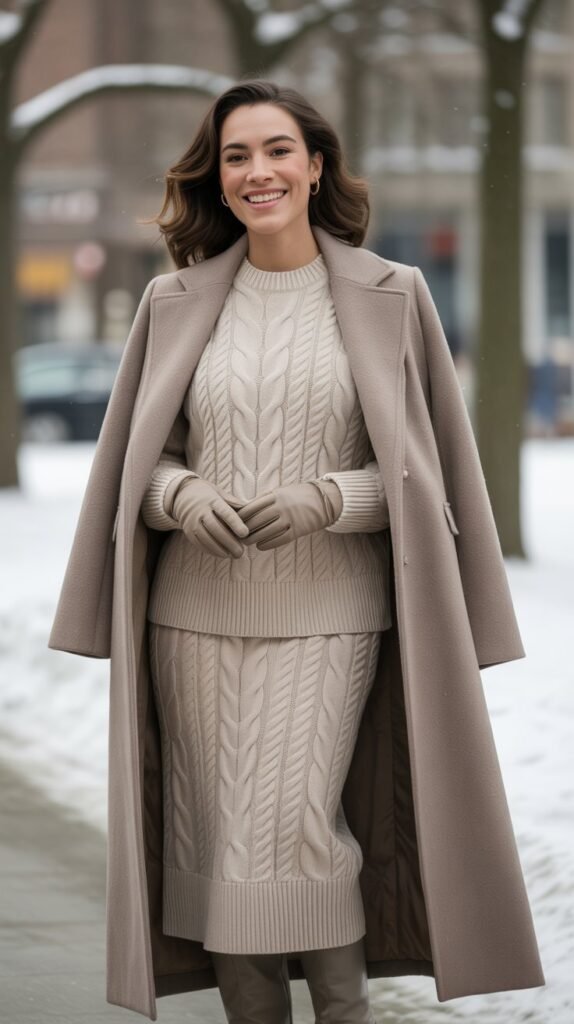  Matching Knit Set with Long Coat