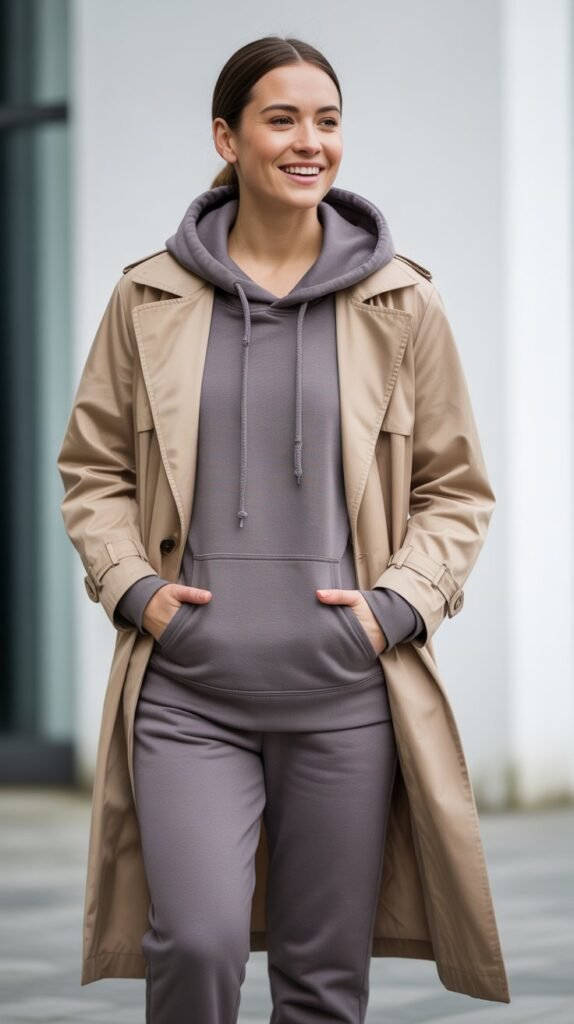 Trench Coat with Hoodie and Joggers