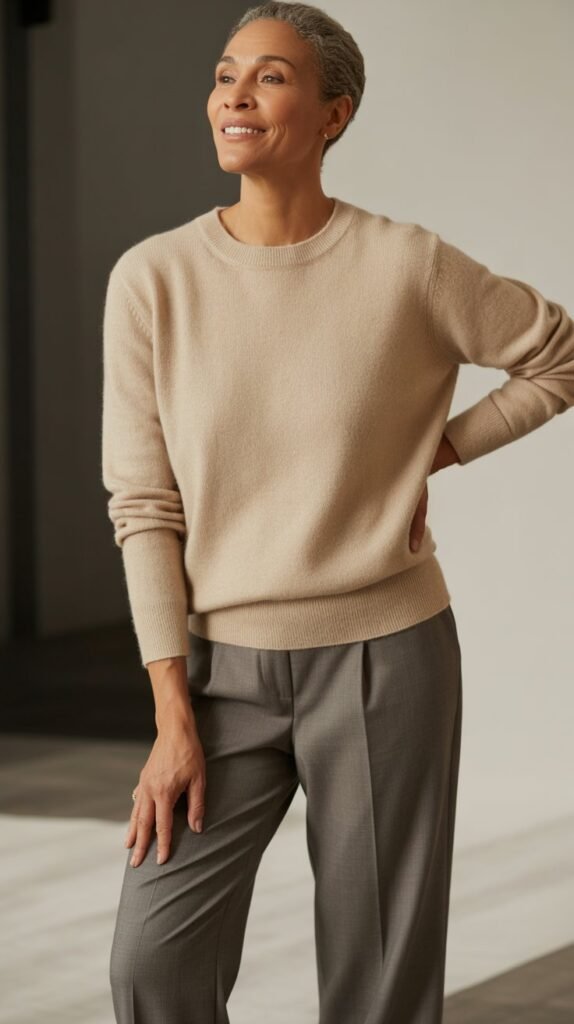Cozy Cashmere Sweater with Tailored Trousers