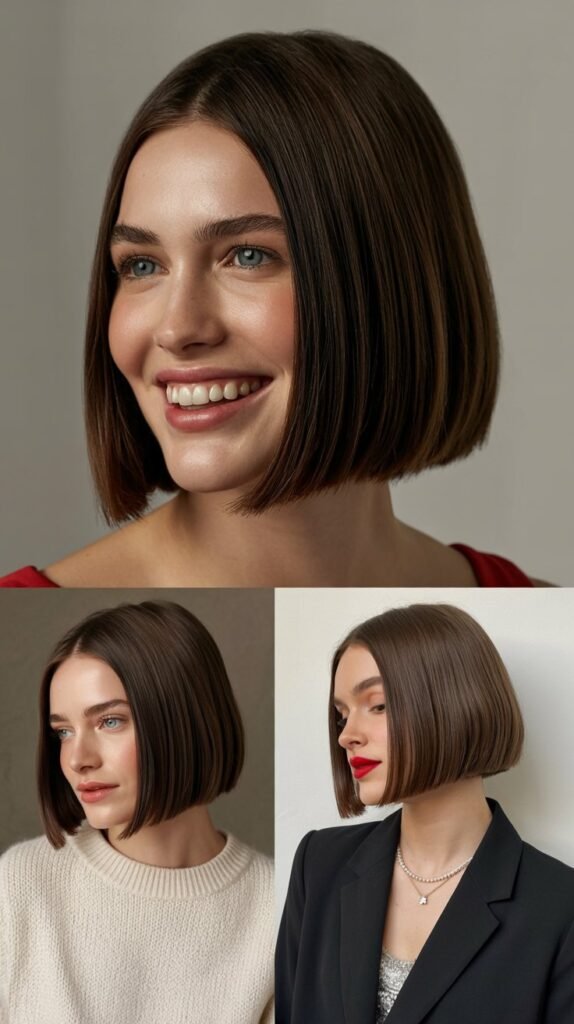 Sleek Long Bob with Pin-Straight Bangs