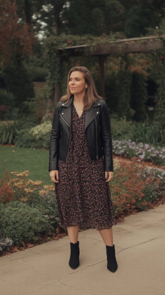 32 Chic Casual Fall Outfits for Women in Their 30s 19 The Printed Dress with Solid Layers