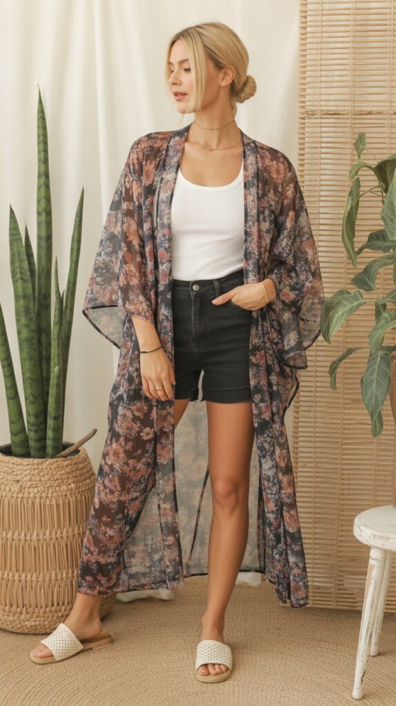 33 Chic Self Care Sunday Outfit Ideas to Dress to Impress 22 The Kimono Robe Over Simple Separates
