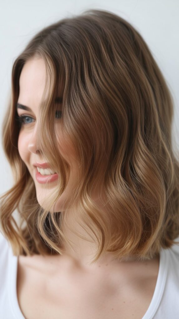 Top 30+ Expert Approved Hairstyles for Thin Hair and Round Faces 21 Wavy Lob with Center Part