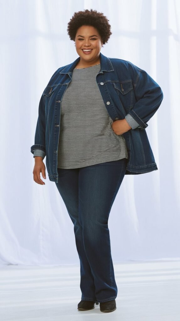 Striped Top with Dark Denim Jacket