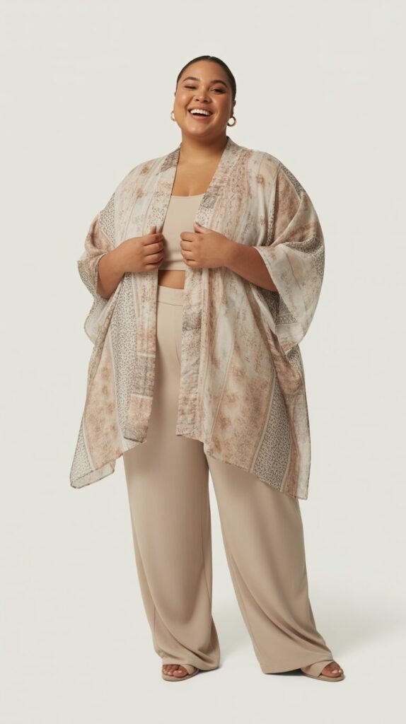 Printed Kimono with Neutral Outfit