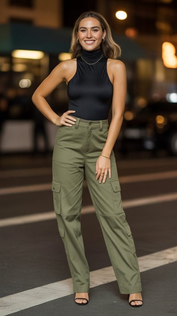 Turtleneck Bodysuit with Cargo Pants