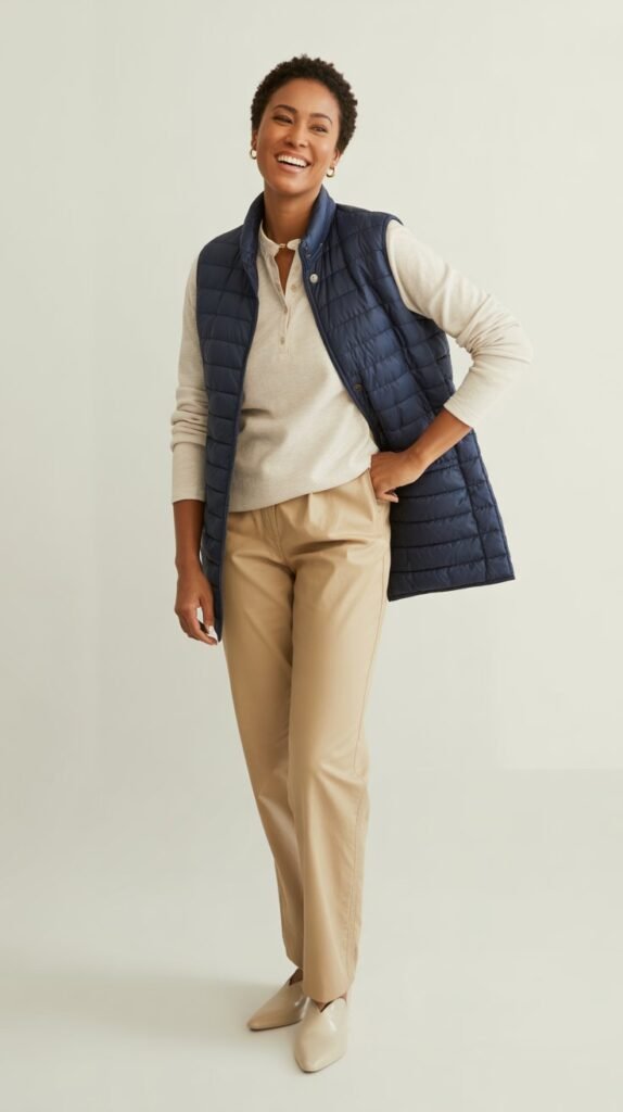 Puffer Vest with Long-Sleeve Henley and Chinos