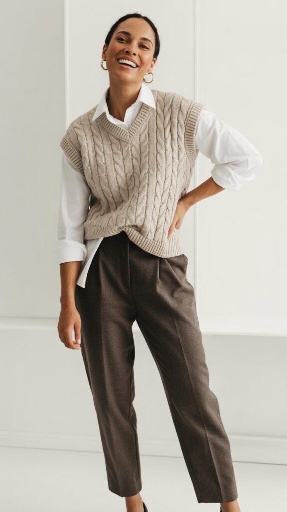 Sweater Vest over Button-Down and Trousers